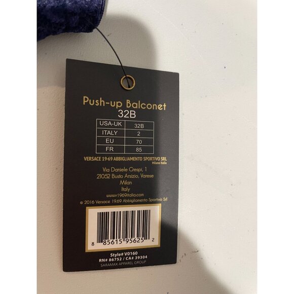 Versace 32B Navy Blue Push-Up Balconet Bra With Lace Accents And Adjustable Stra - Picture 6 of 7